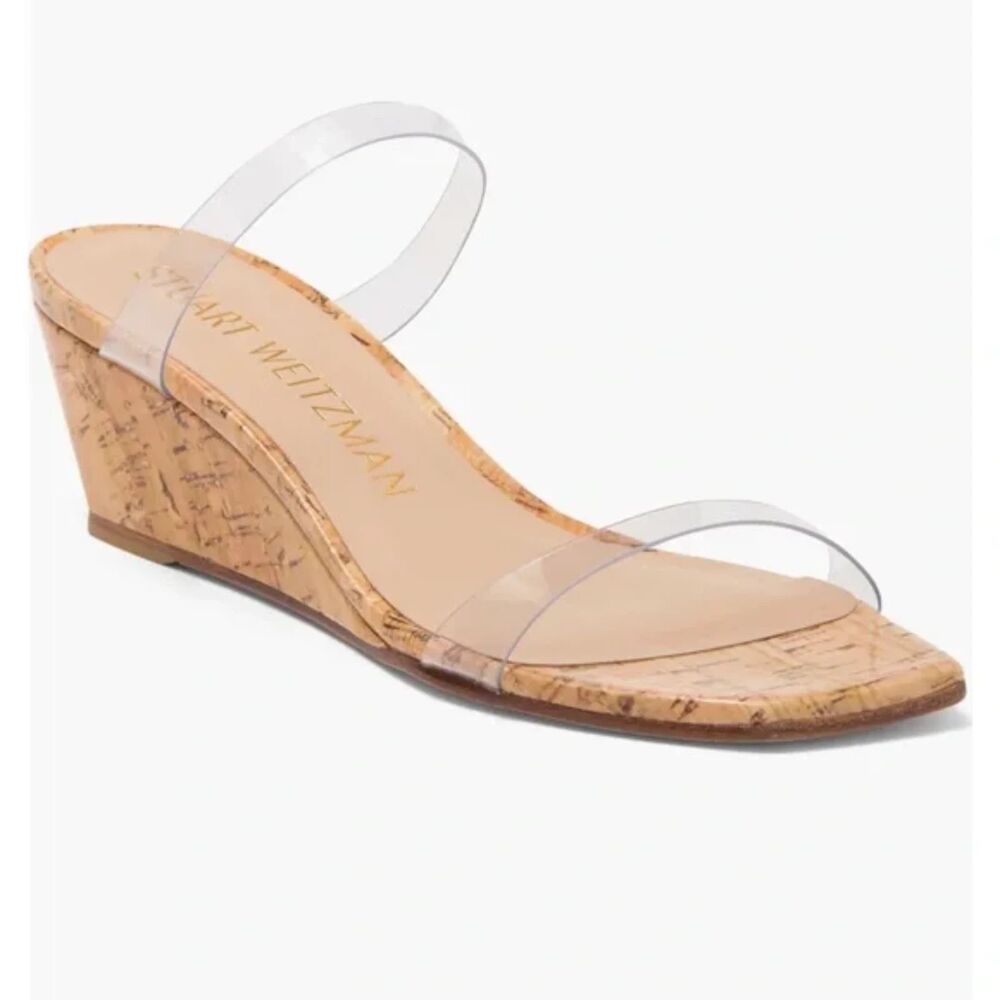 Stuart Weitzman Clear PVC Strap Cork Wedge Sandals